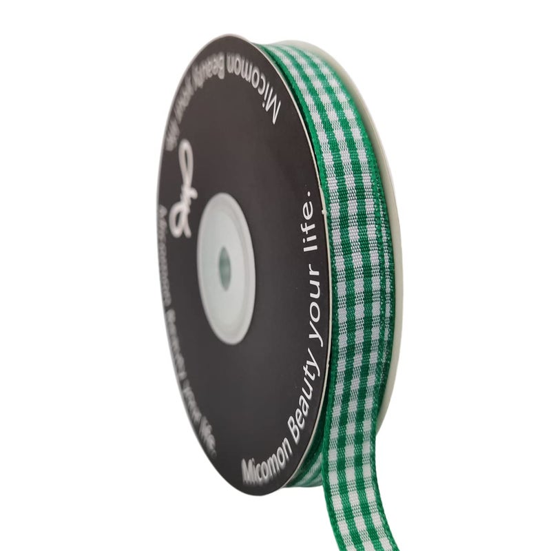 Micomon Green Gingham Plaid Checked Christmas Ribbon 25 Yard Each Roll 100% Polyester (3/8", Green) - Image 1